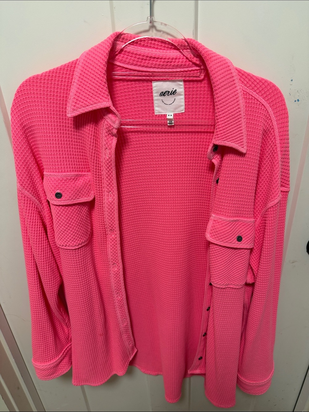 aerie Women's Bright Pink Waffle-Knit Button-Front Cardigan